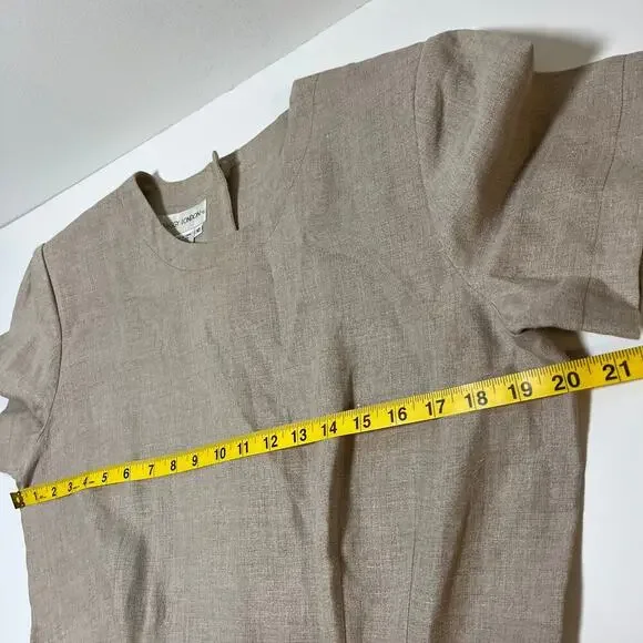 Vintage Maggy London 100% Linen Maxi Dress Beige Size 10 Belt 80s 90s Business - Picture 4 of 15